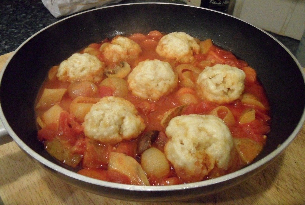 Photo of vegan goulash with dumplings