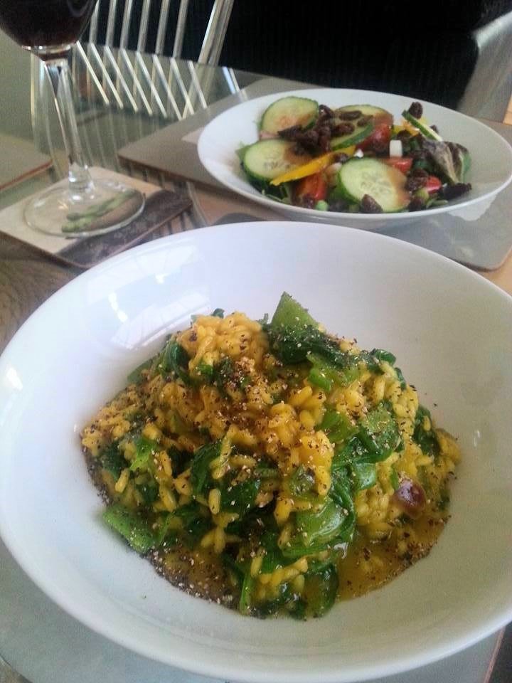summer risotto with saffron and spinach
