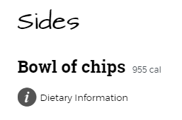 Calories in a bowl of chips from Wetherspoons