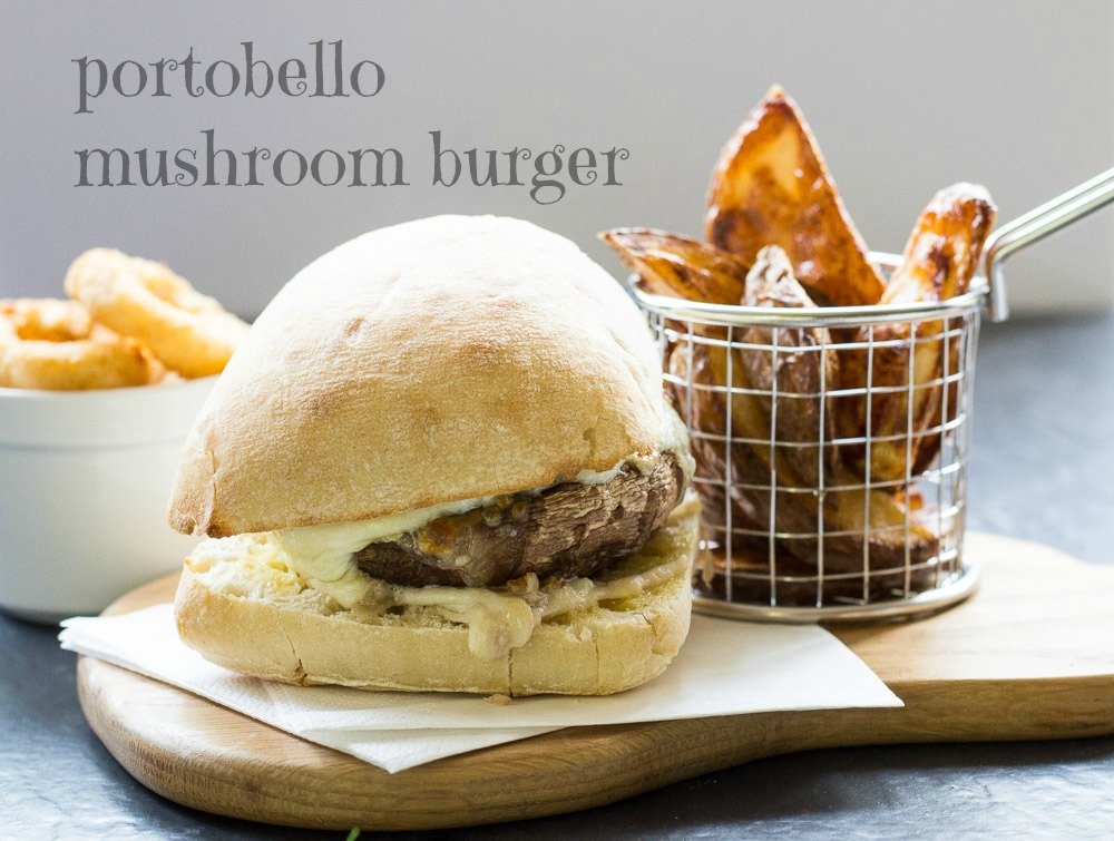 Portobello mushroom burgers and homemade potato wedges